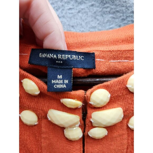 Banana Republic Orange Cardigan W/ Beaded Neckline Hook Eye Closure Mid-Sleeve W - Picture 3 of 6
